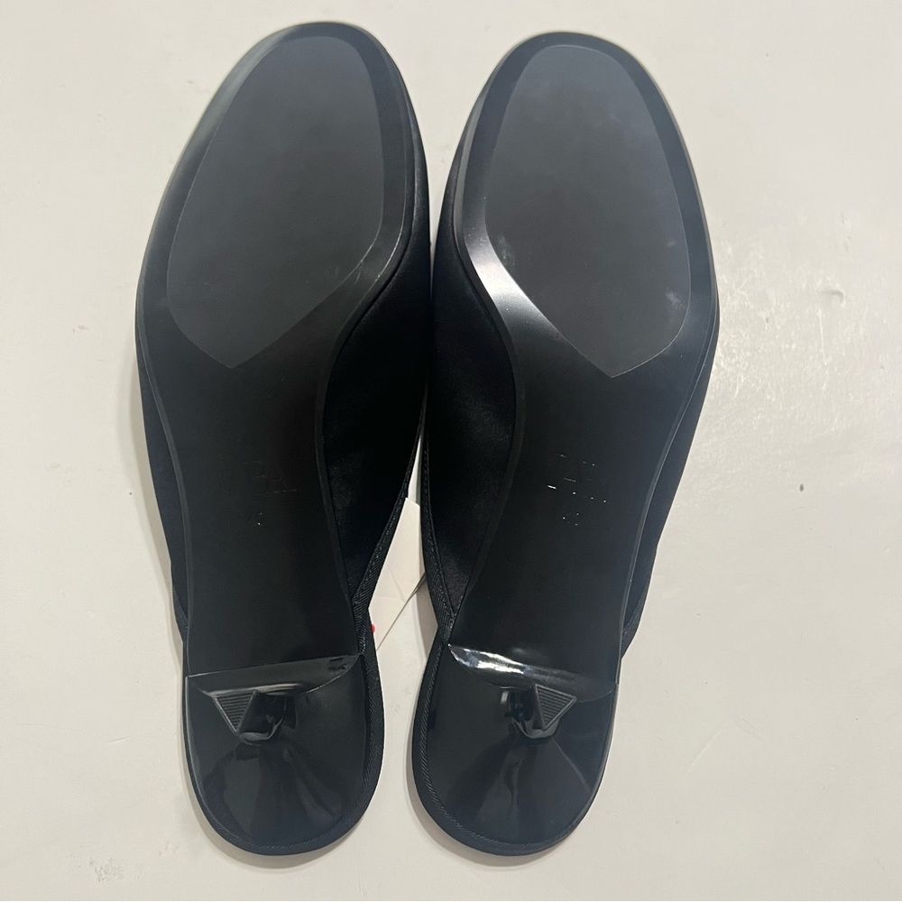Zara Black Satin Kitten Heel Mules with Bow - Picture 13 of 13